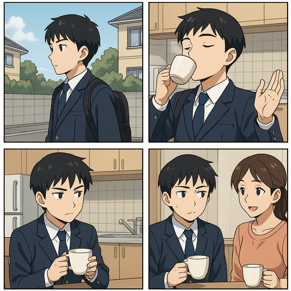 勉強してる中学生を見守る親